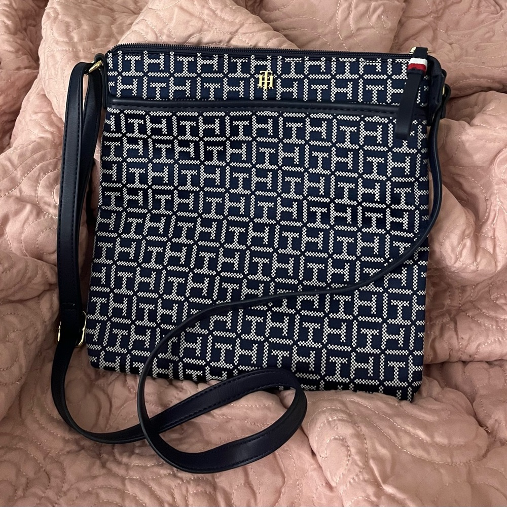 Tommy Hilfiger Navy and White Patterned Crossbody Bag
